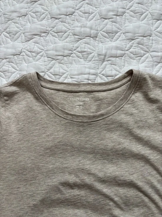 Eileen Fisher Long Sleeve Tee in Light Heathered Taupe - Picture 6 of 6